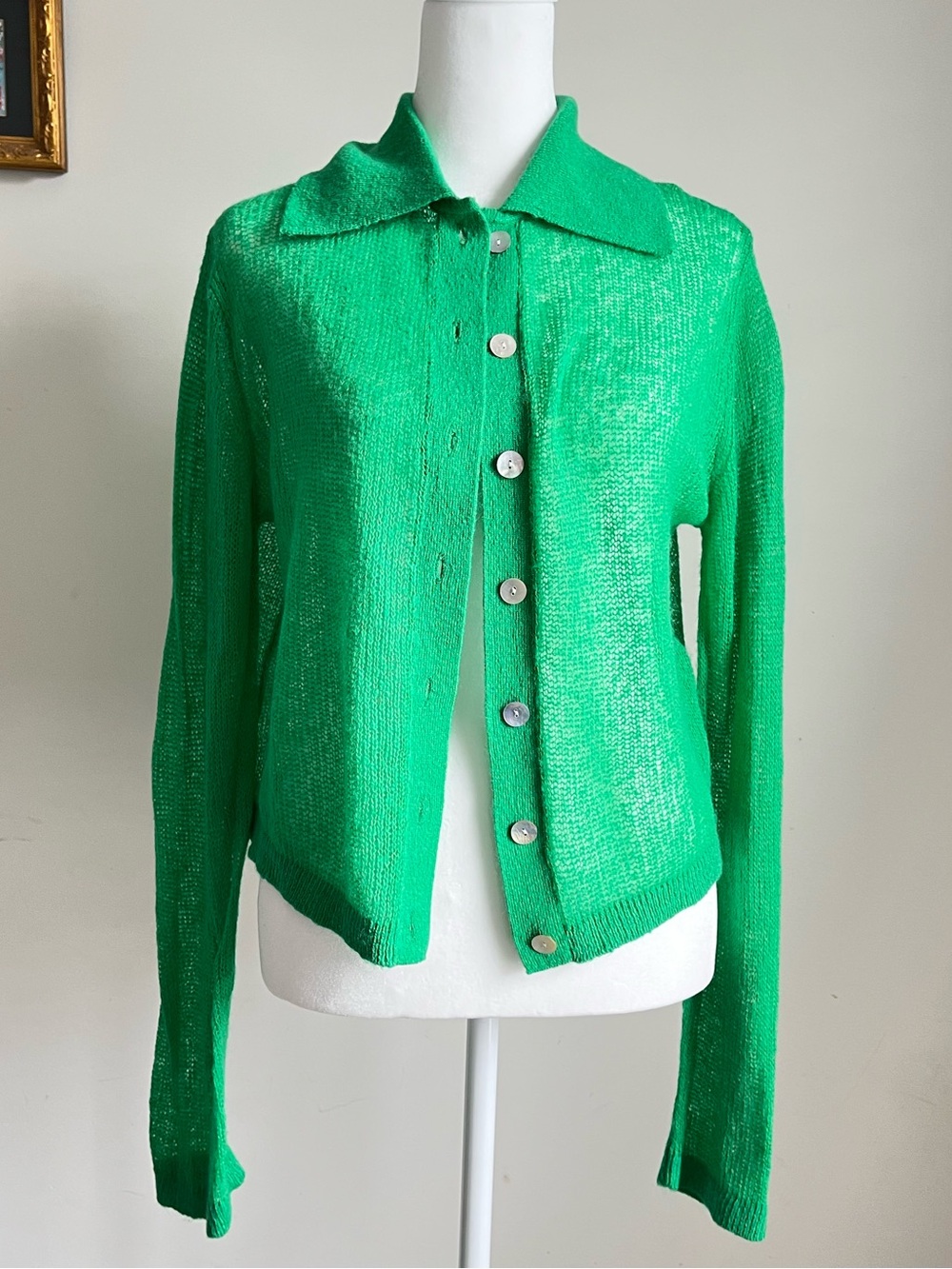 Zara Wool Blend Open Knit Mesh Button Cardigan Shirt Sz M Fall Polo Layering - Picture 3 of 8